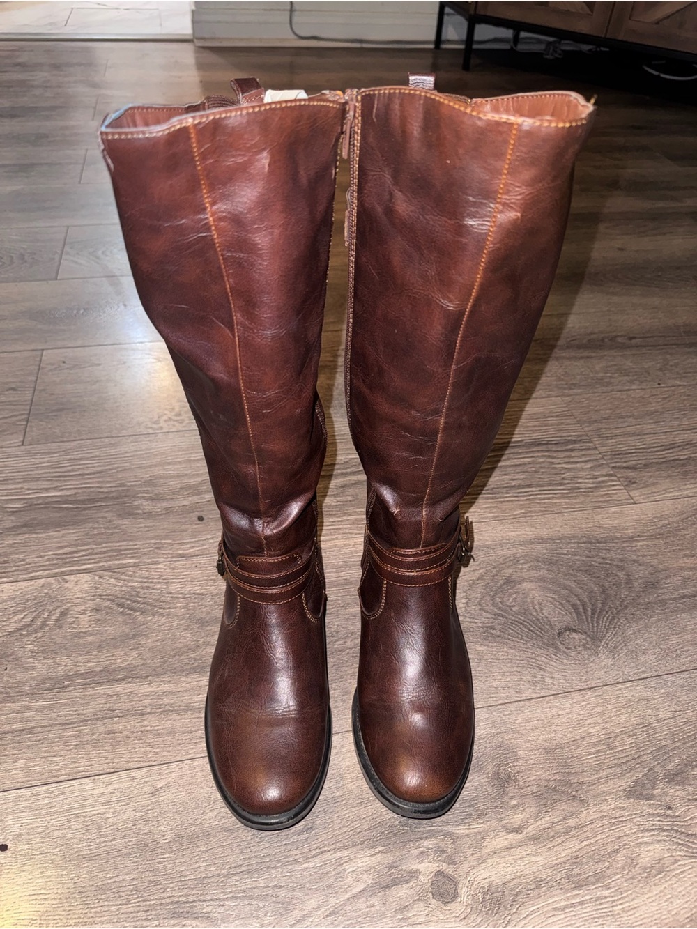 BareTraps Women's Tall Brown Leather Riding-Style Boots